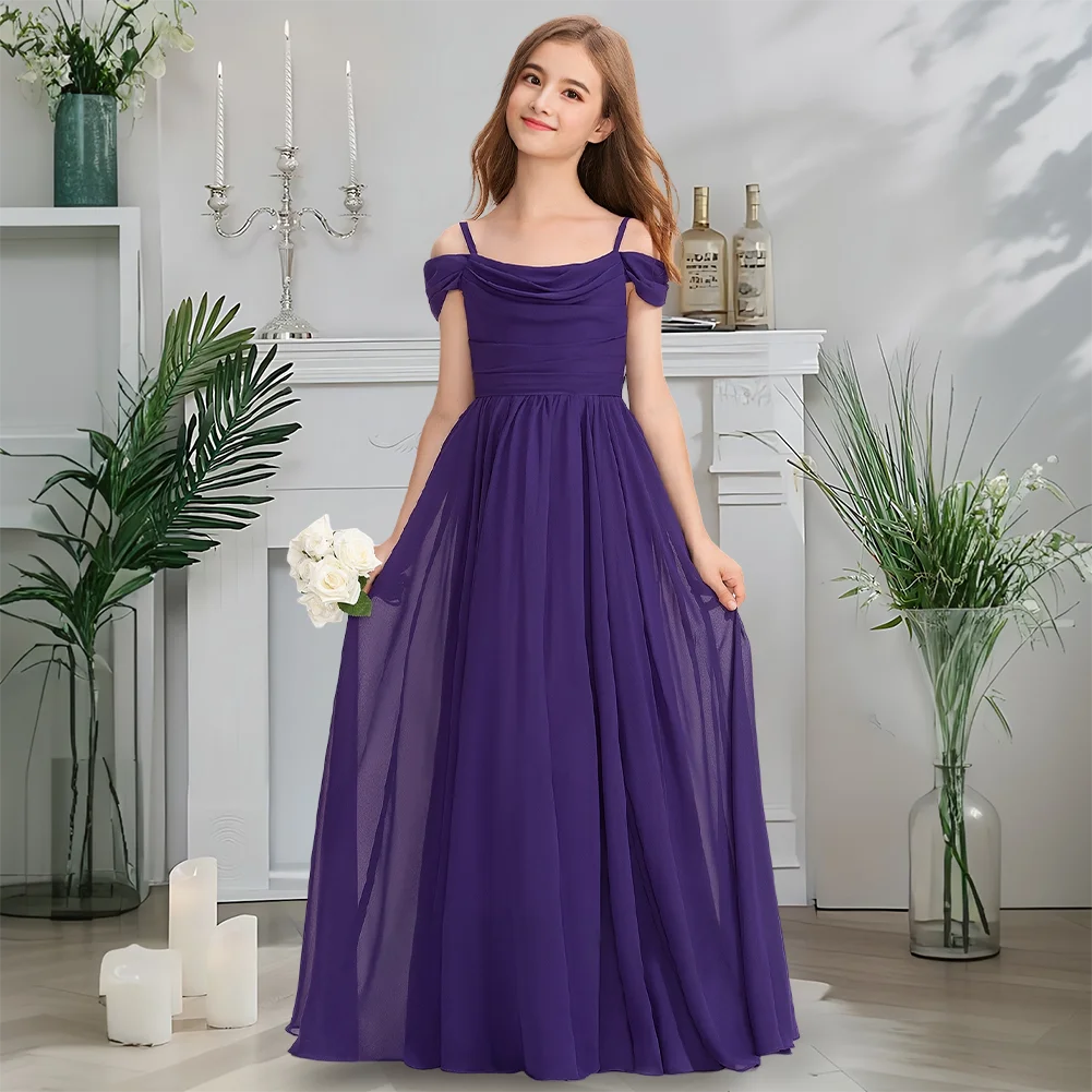 A Child A Line Cold Shoulder Junior Bridesmaid Dress Flower Girl Dress Chiffon With Beaded Wedding Kids Girls Party Dresses 01