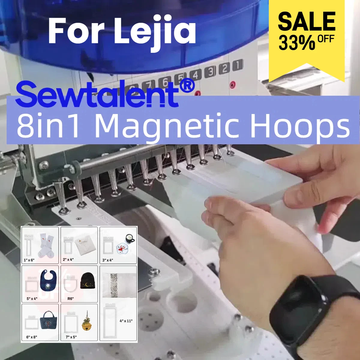 8in1 Sewtalent Lejia Magnetic Hoop Kit For Lejia LJ 800 1200 1500 Embroidery Machines Strong Magnets MaggieFrame Mighty Hoop