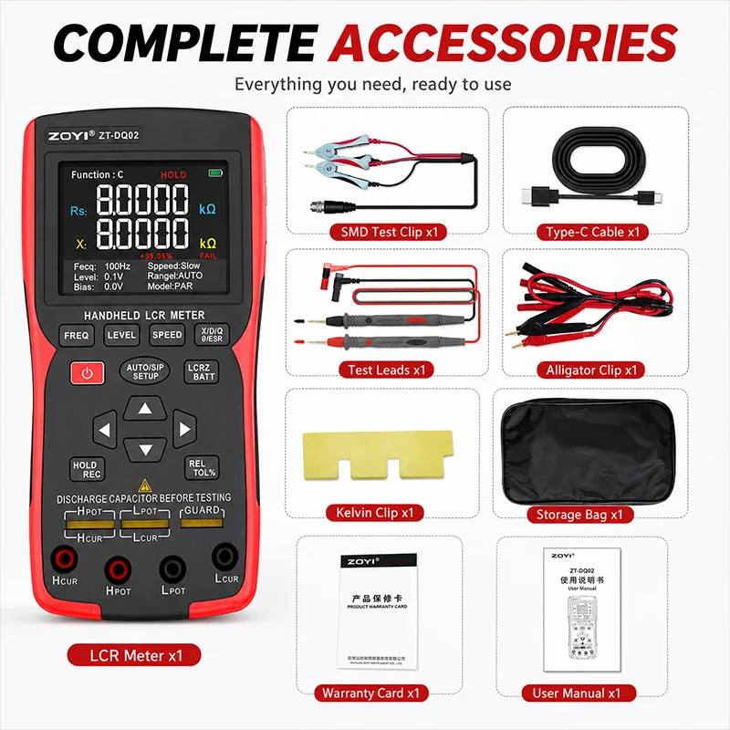 LCR Meter LCR Bridge ZOYI ZT‑DQ02 High‑Precision ESR & Battery Internal Resistance Tester for Inductance Capacitance Resistance view 6