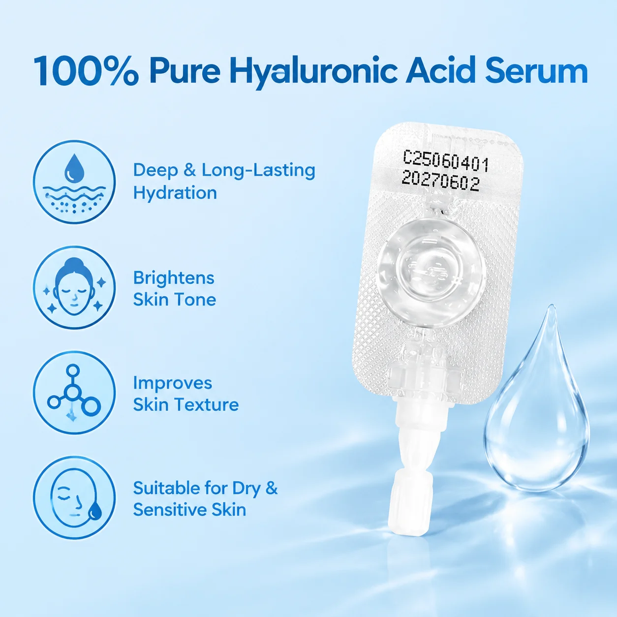 20ml 100% Pure Hyaluronic Acid Serum 1ml x 20pcs Sterile Single Package Individually Packaged Moisturizing Essence  Set