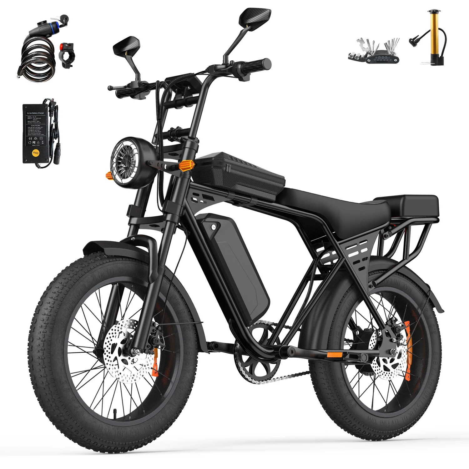 Aairsk X5 Offroad‑Elektromotorrad, 75 N·m Hochdrehmoment‑Motor mit hoher Geschwindigkeit, mit Blinkern, 48V 15Ah Akku, 50 km Reichweite, 20 x 4,0 Zoll Fat‑Reifen