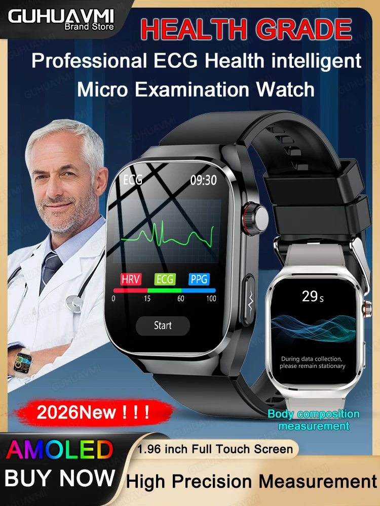 2026 Neue Smartwatch für Männer 2,04 Zoll Gesundheitsüberwachung Harnsäure & Lipide EKG+PPG Herzfrequenz Blutdruck Bluetooth-Anrufe Sport Laser-Gesundheitstracking Android & iOS Smartwatches für