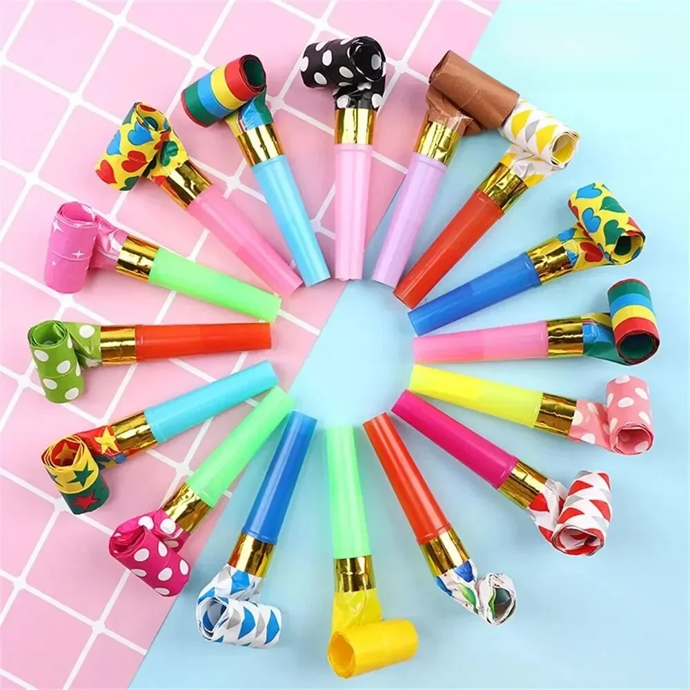 30PCS Colorful Whistles Toy Funny Toy Children Blowing Dragon Whistle Blow Roll Toys Baby Party