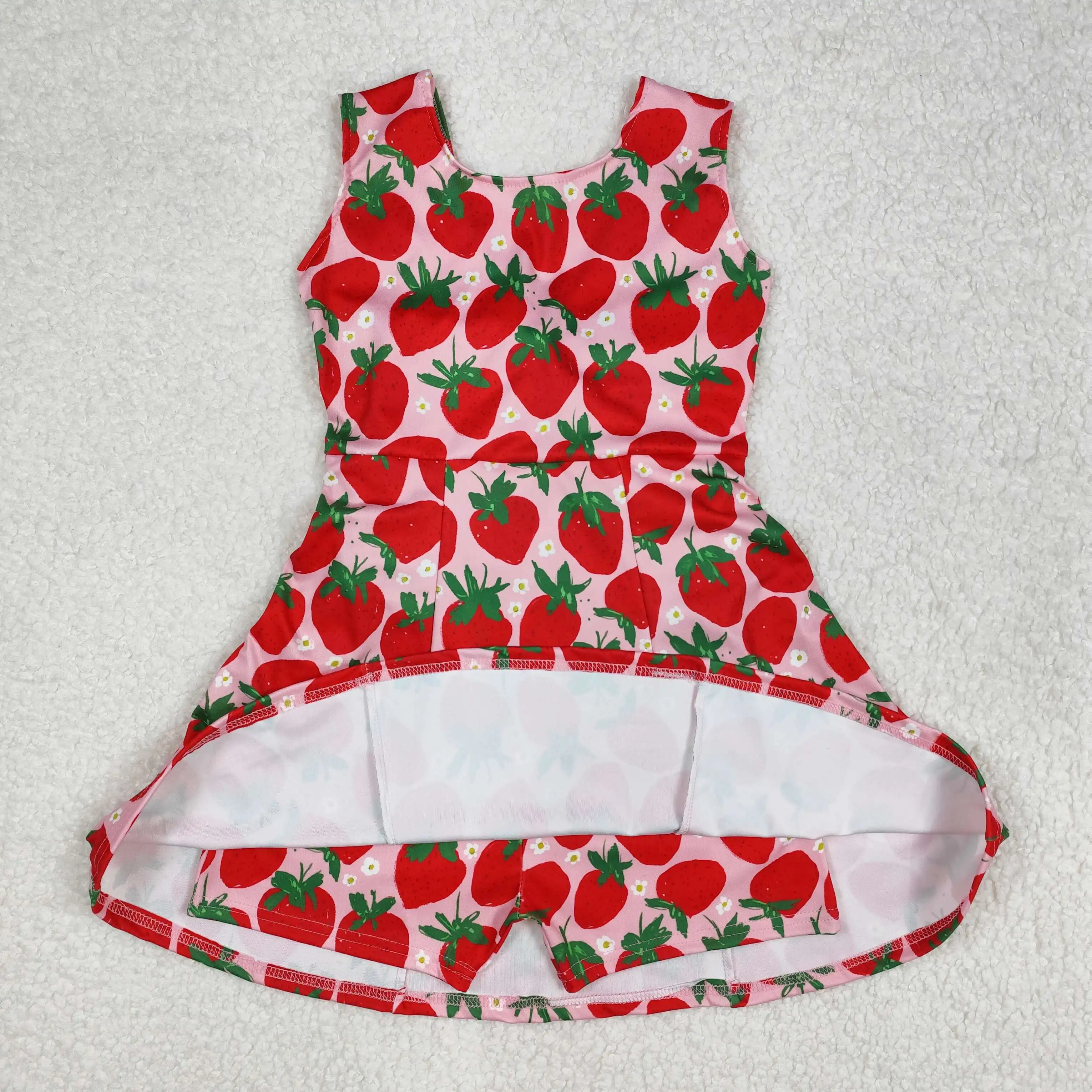 New Summer Baby Girls Red Strawberry Sleeveless Knee Length Dresses Wholesale Boutique Children Kid Clothes Yoga Clothes Shirt