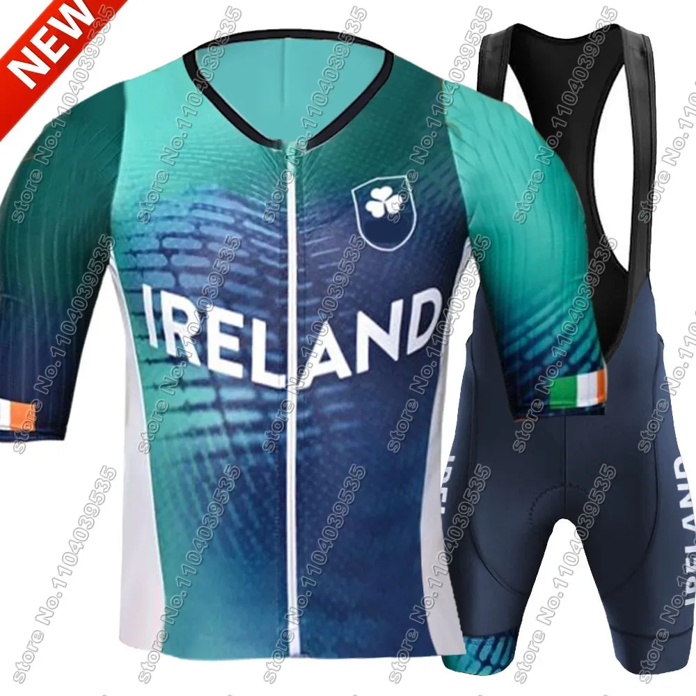 2024 Ireland cycling Jersey Set National Team Clothing Kits Men Green Irish Road Bike Shirt Suit Bicycle Bib Shorts Maillot