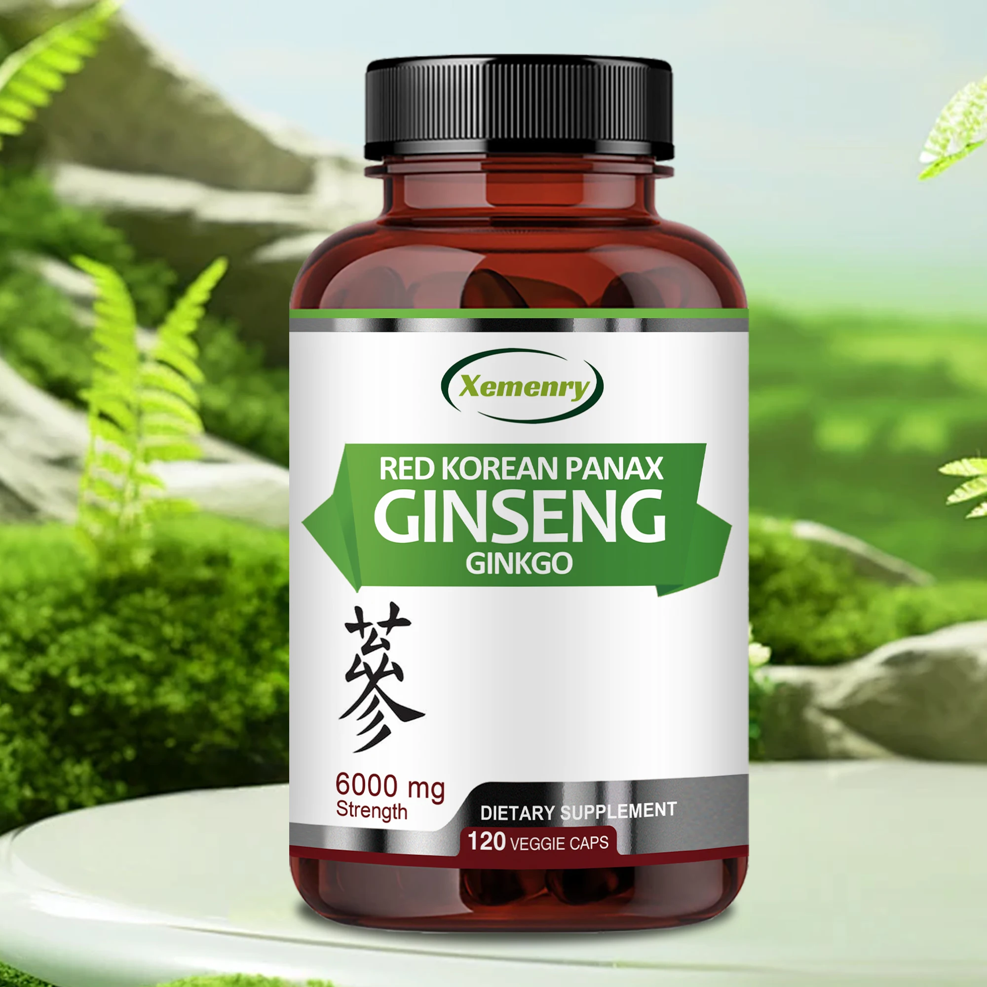 Red Korean Panax Ginseng + Ginkgo - Boosts Energy, Strengthens Memory and Immune System - 120 Capsules