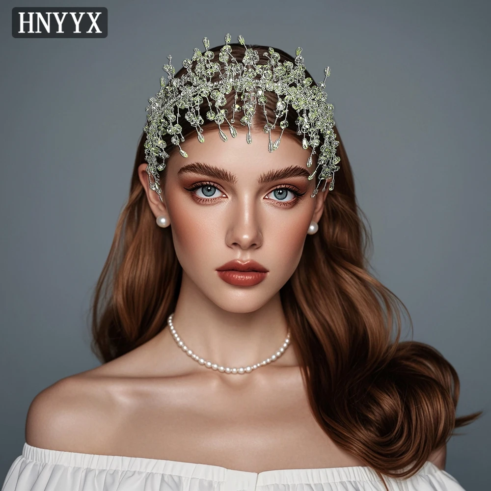 HNYYX -accesorios para el cabello con cuentas de cristal para mujer, tocado brillante con luz dorada, pieza de cabeza nupcial para boda, joyería, Tiara A200