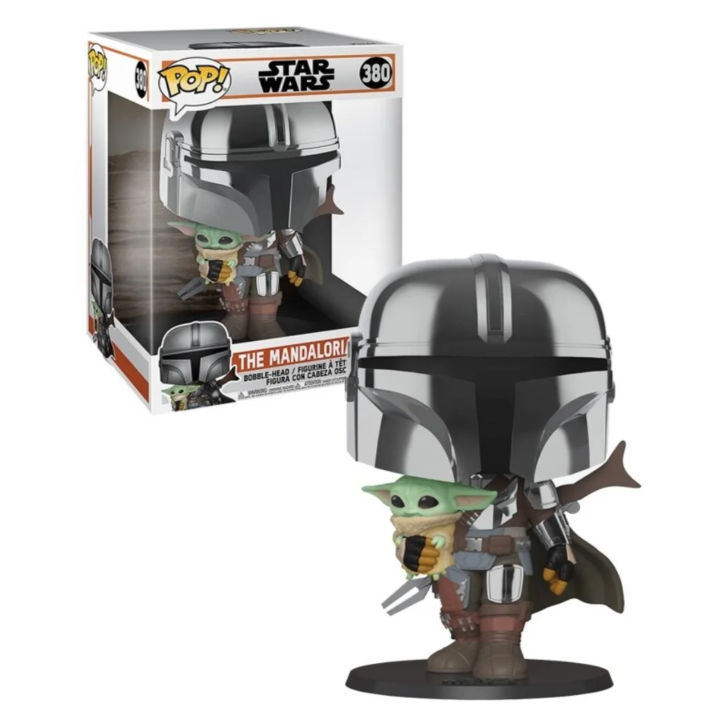 FUNKO POP! THE MANDALORIAN - THE CHROME MANDALORIAN WITH THE CHILD 25 CM, 49931, Nº380, original, toys, boys, girls, gifts, collector, figures, dolls, store, with box, new, man, woman, official license