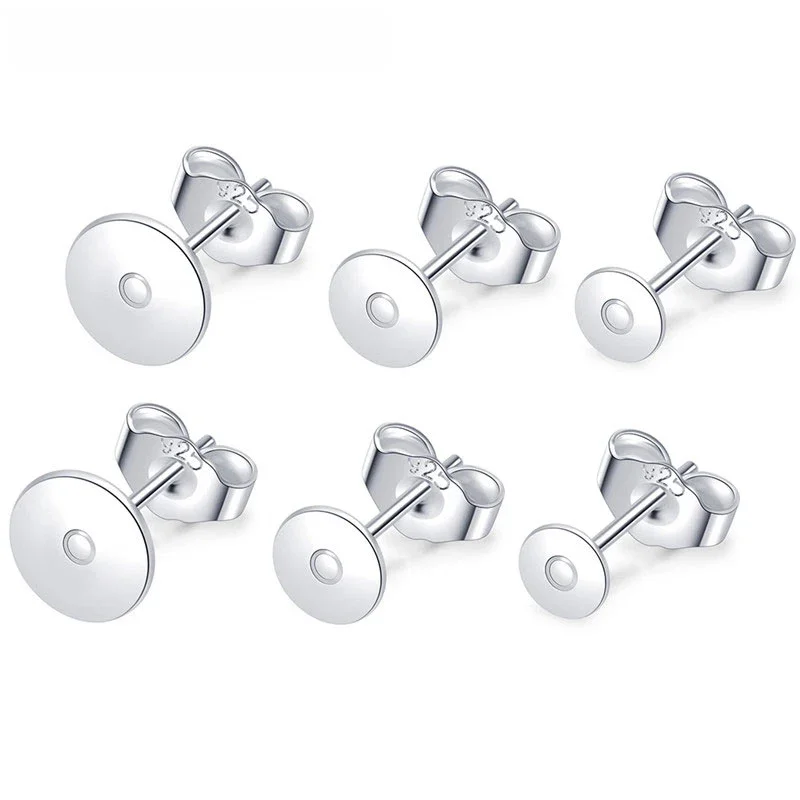 20szt 925 Sterling Silver Plated Earring Hooks Post Stud Base With Earring Backs 4 5 6 8mm Cabochon Settings For Jewelry Making — zdjęcie 2