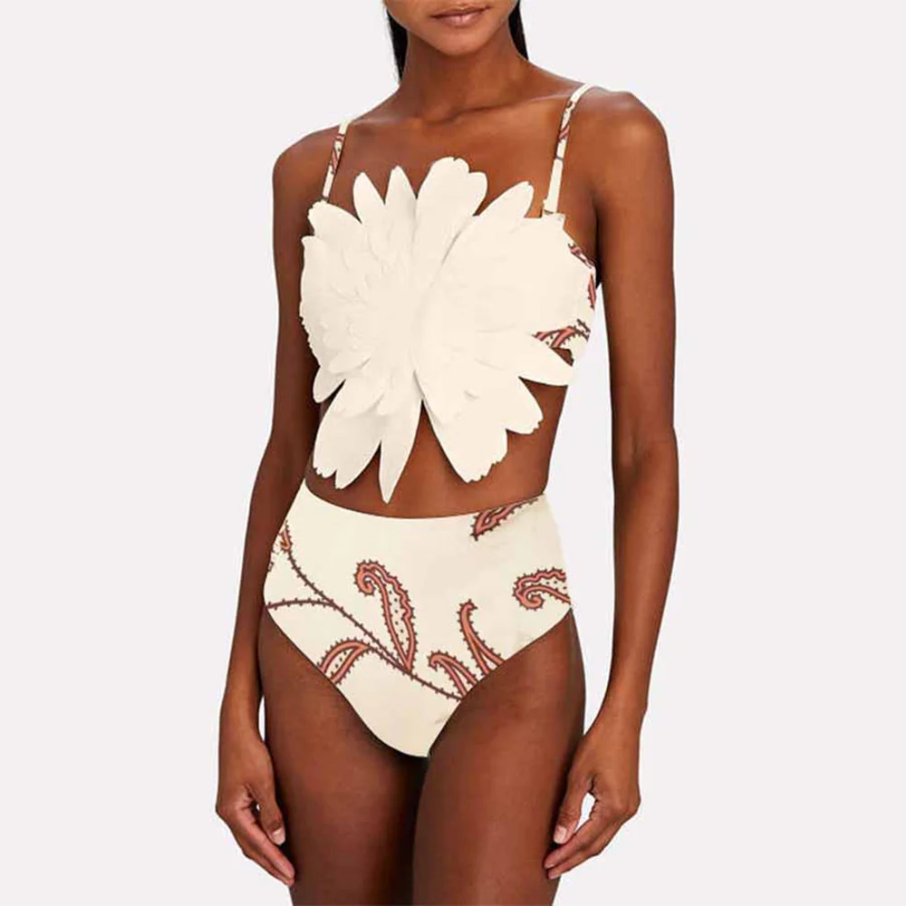 

Tankini White Fashion Three-Dimensional Flower Print Floral Monokini Sexy Bikini Swimming Suits Summer Beach Swimwear For Girls