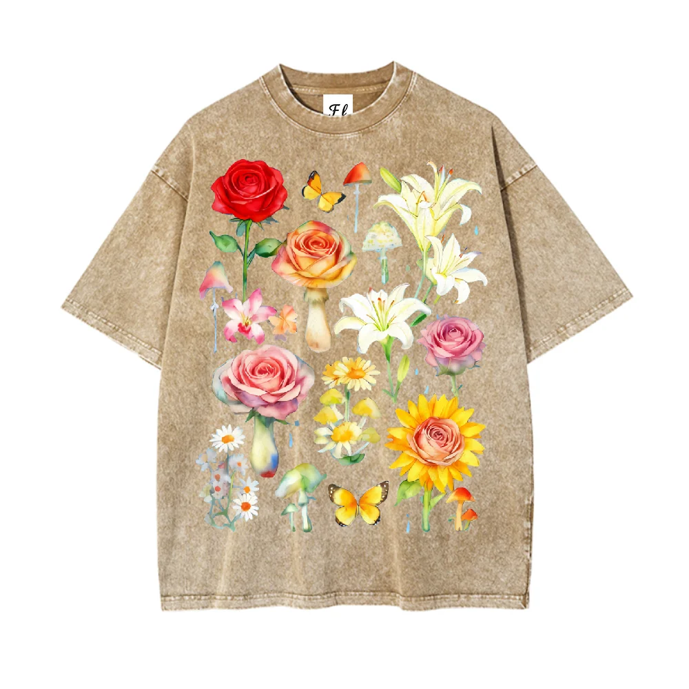 تي شيرت قطني كاجوال مطبوع عليه فراشة الفطر المائية بألوان مائية للجنسين بأكمام قصيرة تي شيرت عصري للارتداء اليومي #3