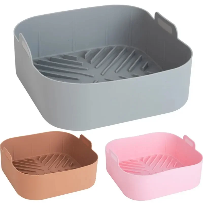 Plateau de Pot de friteuse à Air en Silicone de 21CM, plaque de coussin de Barbecue, four de friteuse à Air, moule de cuisson, Pot alimentaire sûr, poêle à Air carrée réutilisable