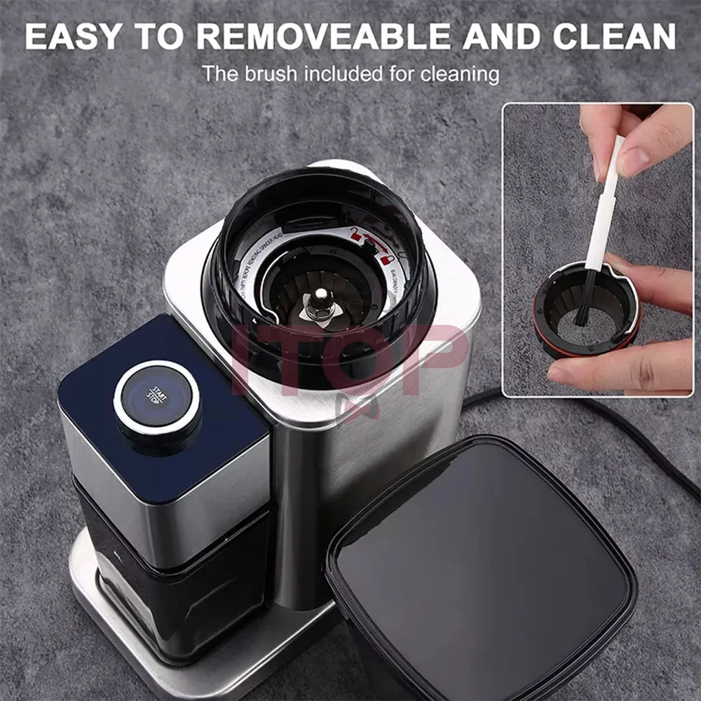 ITOP มีส่วนร่วมใน Penggiling Kopi Conical Burr SUS420กาแฟ Beginners' Choice ถอดง่ายปรับ Stepless จอแสดงผล LED และลูกบิด