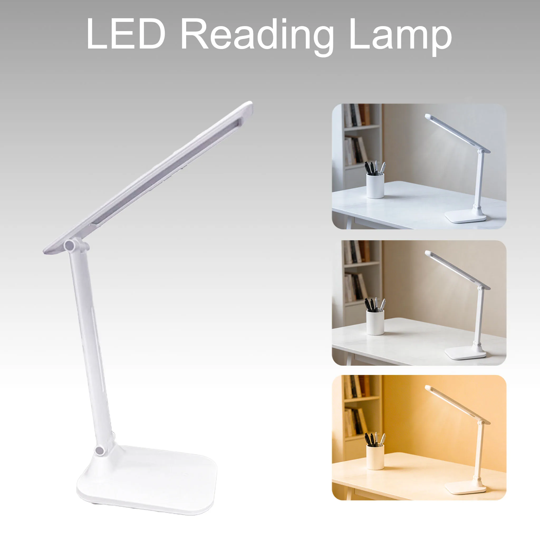 USB Foldable LED Reading Lamp, 3-step touch button, Fixed Angle Eye-Caring Light for Office Study Reading and Bedroom