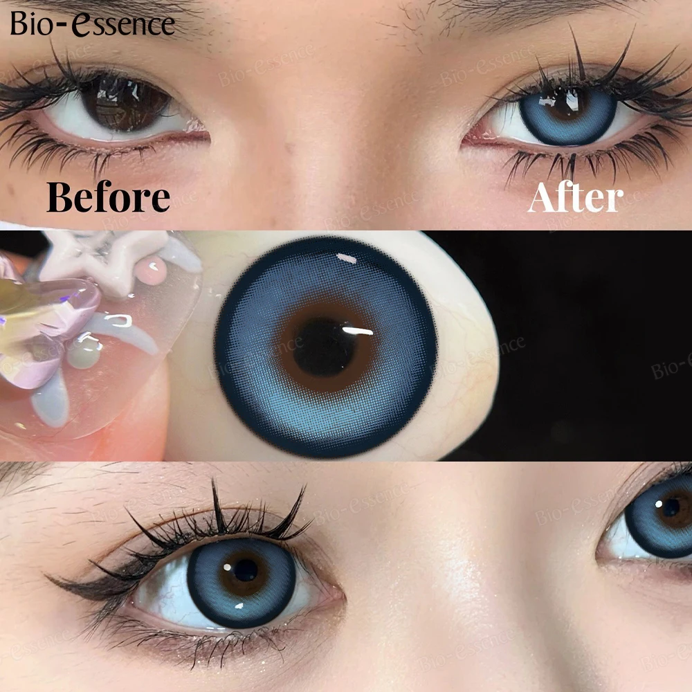 Bio-essence 0~-6.00 Myopia Lenses 1 Pair Colored Contact Lenses with Degree Natural Look Eye Contact Prescription Lenses Blue