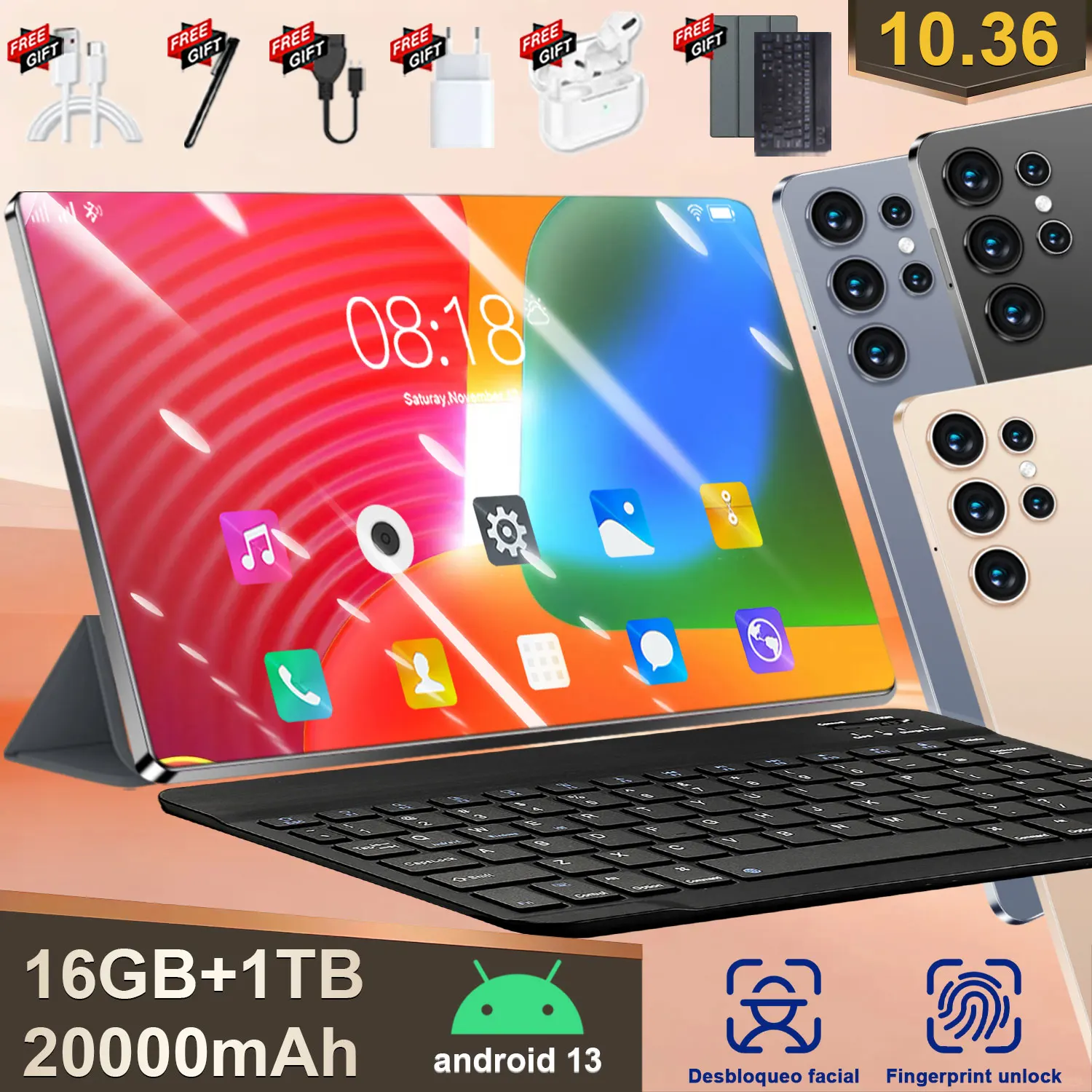 Tablet 2026 5G Versión Global 16GB+1TB 10.36 Pulgadas Android WiFi Bluetooth 16MP 32MP Doble SIM