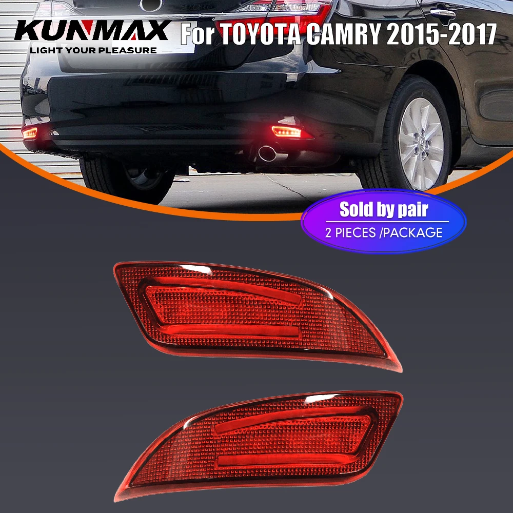 

2 шт. светодиодные задние бамперные отражатели для TOYOTA CAMRY 2015-2017, задние ходовые огни, стоп-сигналы, аксессуары, линзы красного, черного, белого цвета