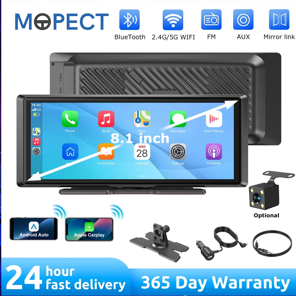 8,1 Zoll Tragbarer Kabelloser Carplay-Bildschirm HD-Rückfahrkamera Autoradio MP5 Multimedia-Videoplayer Android Auto