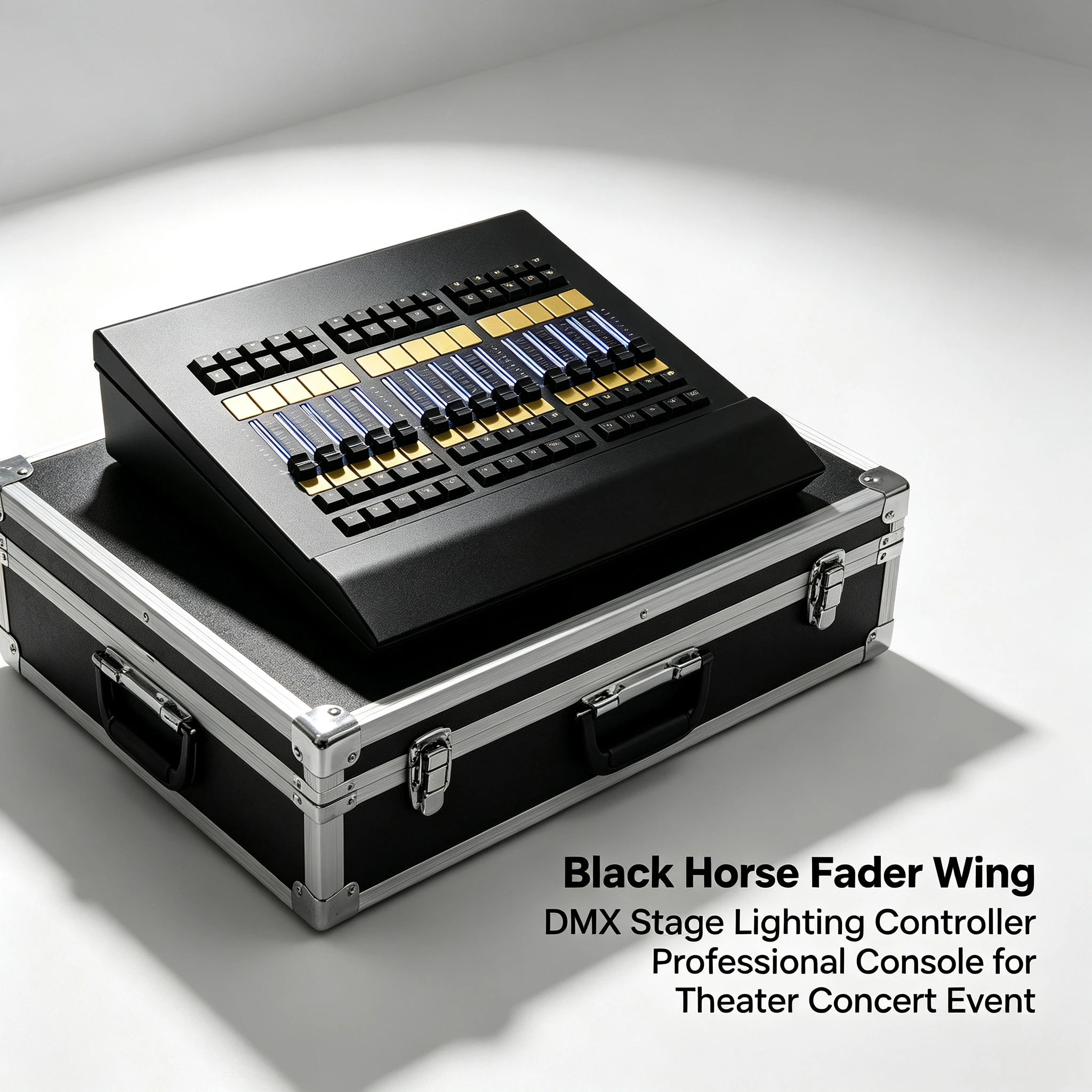 Black Horse DMX512, controller per luci da palco con fader, console professionale per l’illuminazione, dotata di flight case, ideale per spettacoli di DJ, teatri, concerti dal vivo ed eventi.