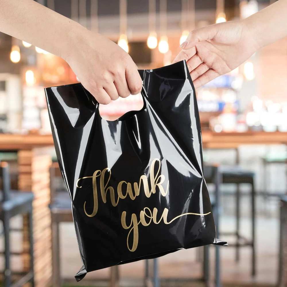 Thank You Packaging Bags for Small Business 30 35 40cm Plastic Gift Bag with Handle Christmas Birthday Wedding Gift Package 10Pc