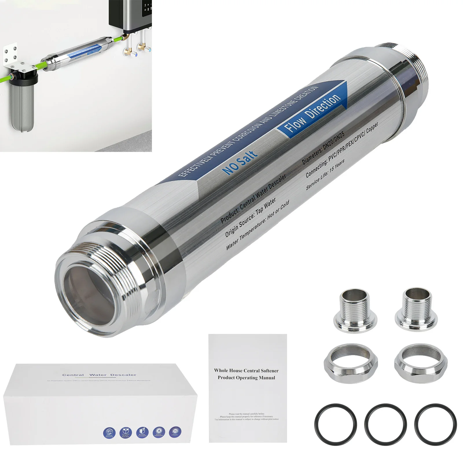 Dispositif de traitement de l'eau, chauffe-eau, détartrant, magnétique, sans sel, douche en acier inoxydable, lave-vaisselle, chauffage solaire