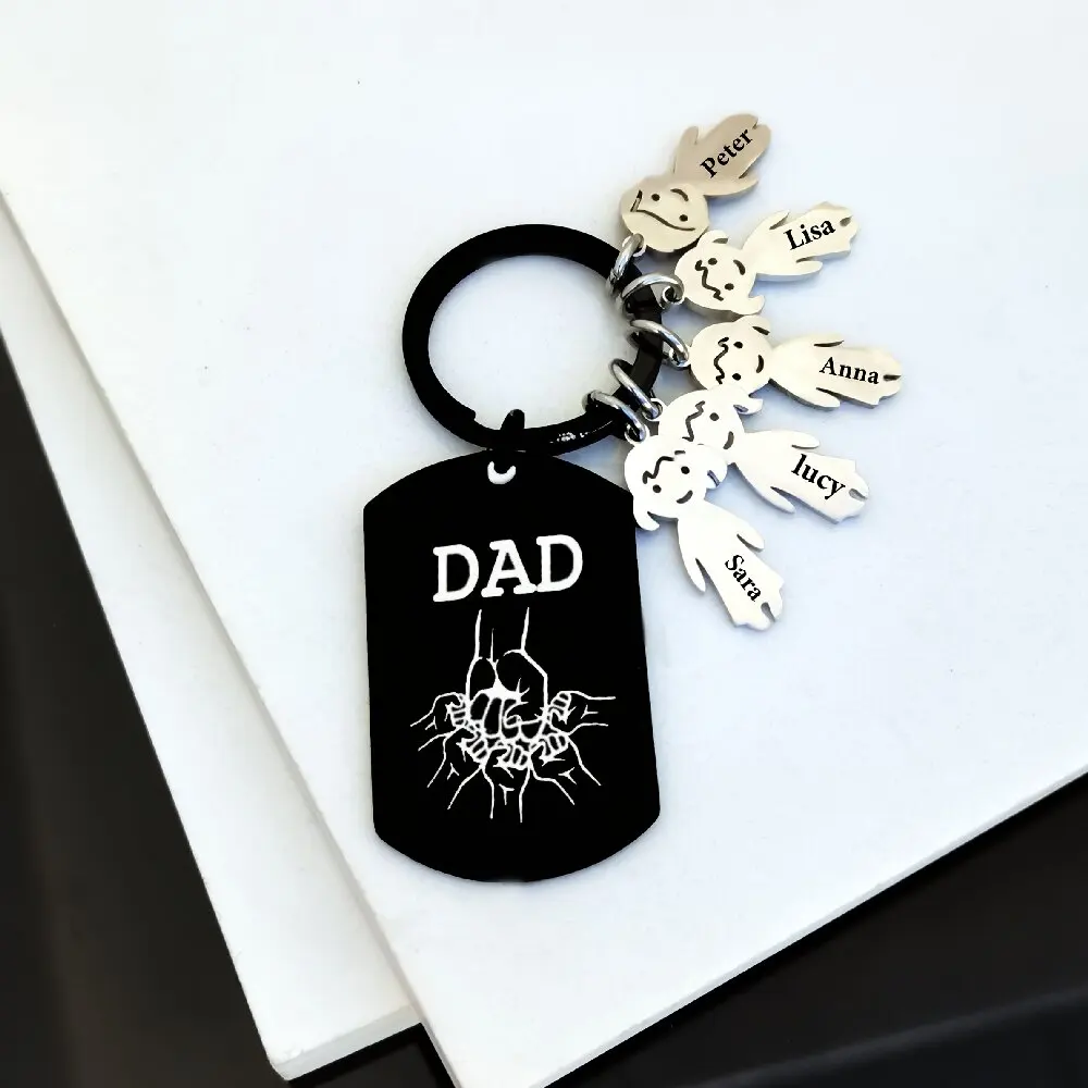 Black Military Style DAD Pattern Stainless Steel Keychain