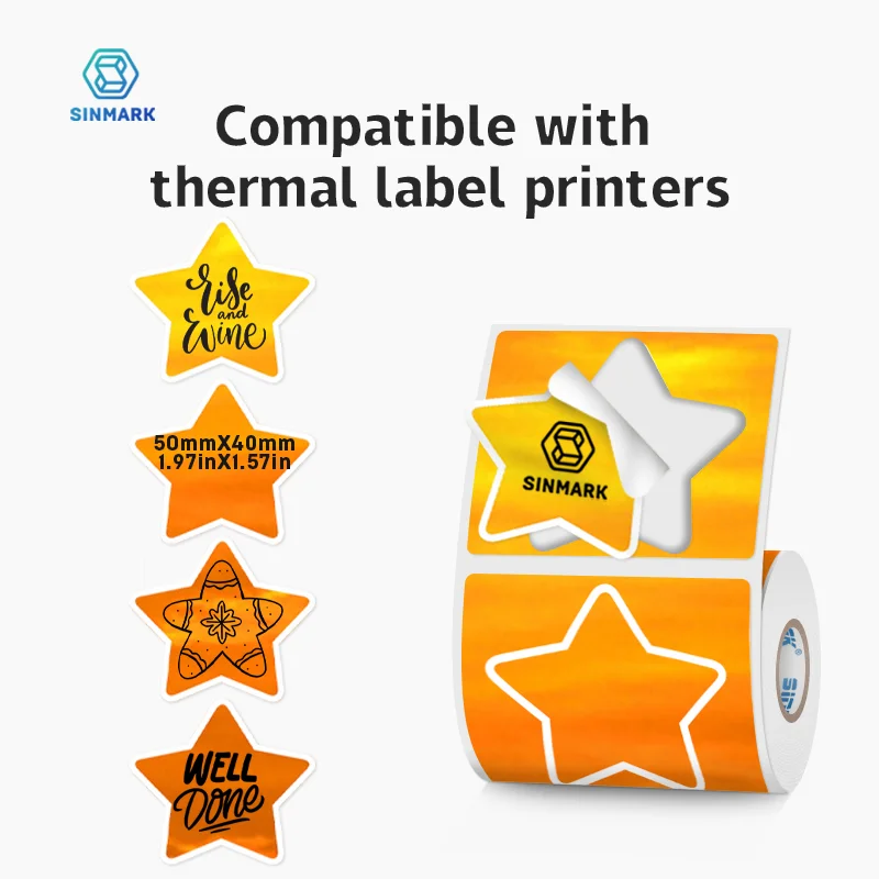 SINMARK Star Label Thermal Stickers Irregular Stickers Cute Tags Envelope Stickers for Phomemo DETONGER Printer