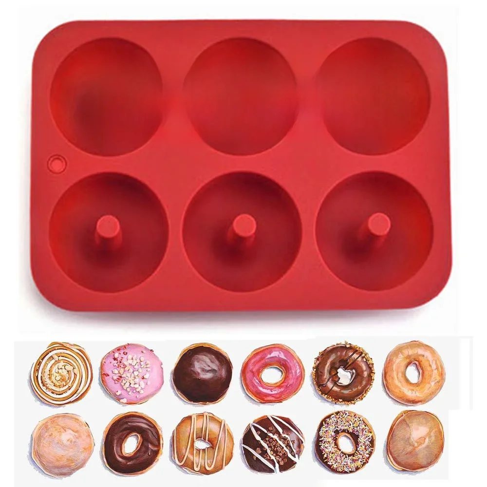 Moule à beignets en silicone antiadhésif, moule à gâteau, moule à bagel, moule à beignets, outil de cuisson à la chaleur, 6 trous