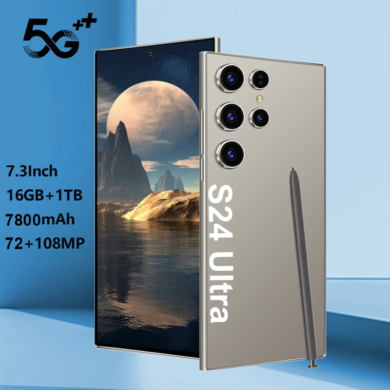 

2025 New Original Global Version Mobile phone S24 Ultra smartphone 5g 7.3inch HD 16G+1T 7800mAh Face unlocked 108MP Camera