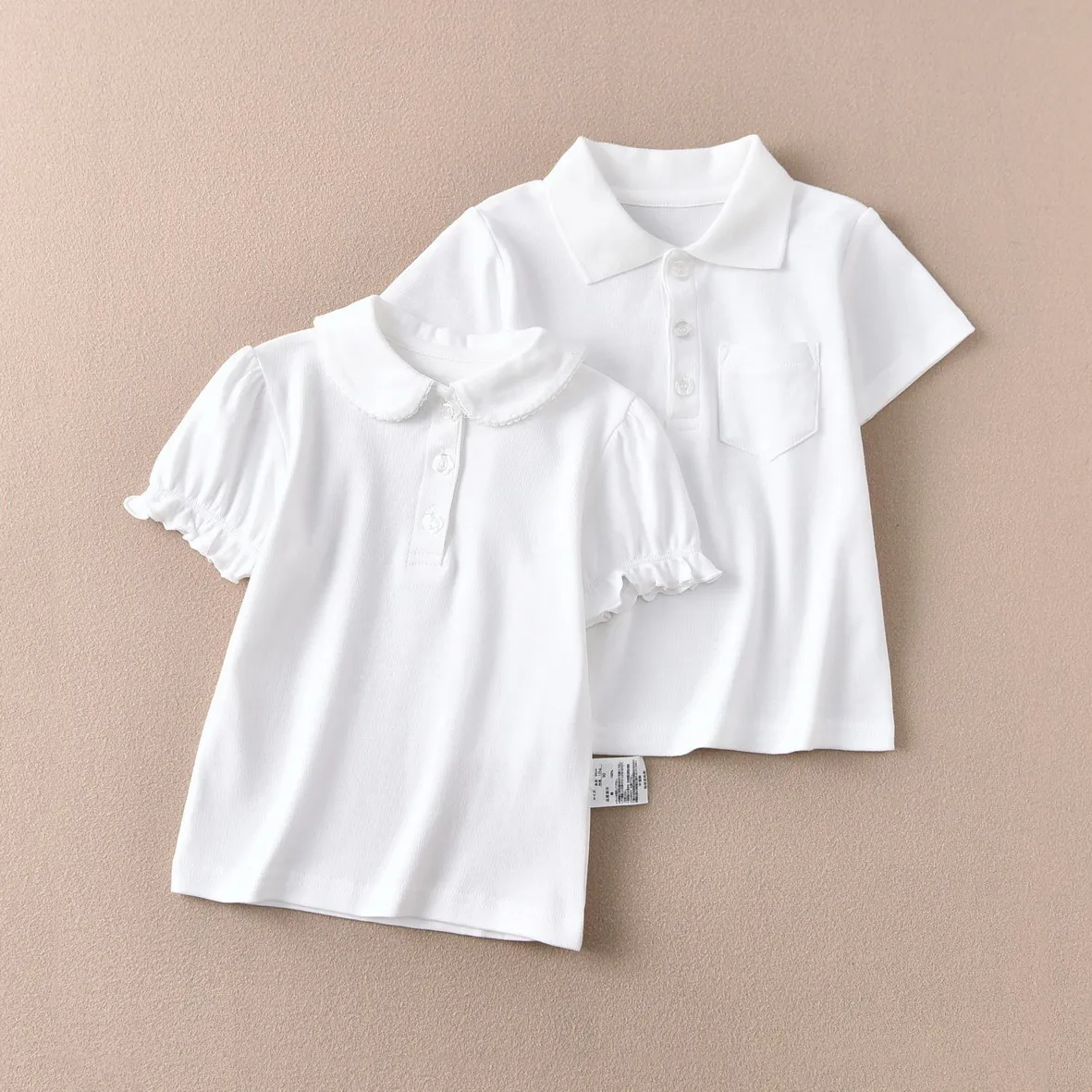 Girls Cotton Polo Shirt Children White Short-sleeved T-shirt Loose Breathable Size 90-170