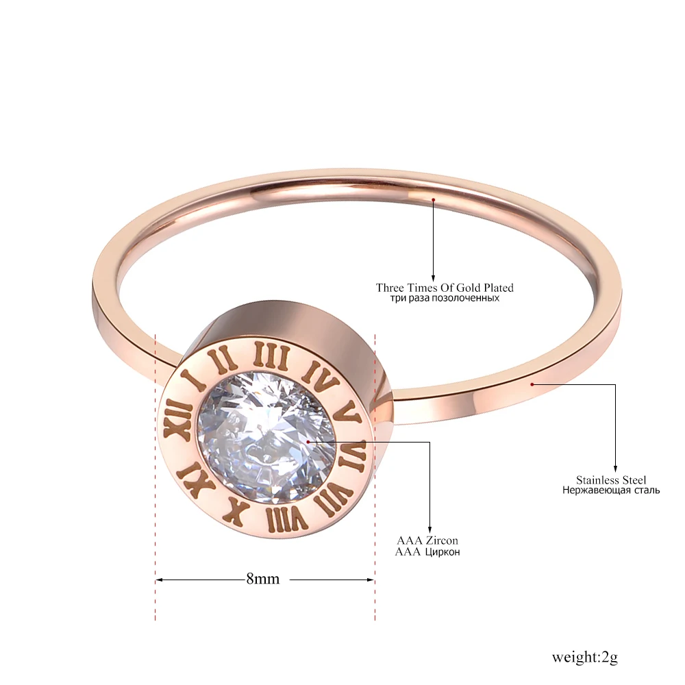 Lokaer Stainless Steel Jewelry Round AAA Zircon Roman Numerals Basic Models Anillos Mujer Rose Gold Color Rings R18139