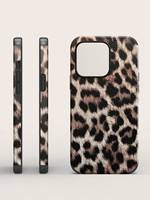 1 Leopard Print Pu Leather Anti-Fall and Shock-Proof Belt Spin Design Leather Craft Mobile Phone Soft Case Suitable for iPhone