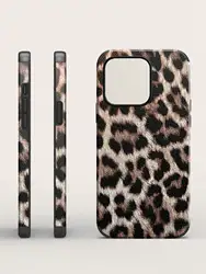 1 Leopard Print Pu Leather Anti-Fall and Shock-Proof Belt Spin Design Leather Craft Mobile Phone Soft Case Suitable for iPhone