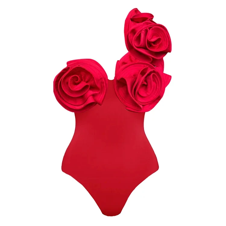 2024 neue Damen Badeanzug und Rock sexy rote 3d Blume einteiligen Bikini Set zweiteilige Bade bekleidung Beach wear Badeanzug Monokini