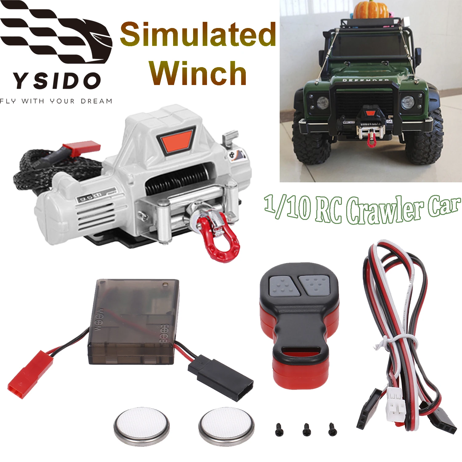 YSIDO 1/10 RC Model Crawler Car Metal Steel Wire Automatic Simulated Winch for Axial SCX10 Tamiya TRX4 TRX6 Gen8 Upgrade Parts