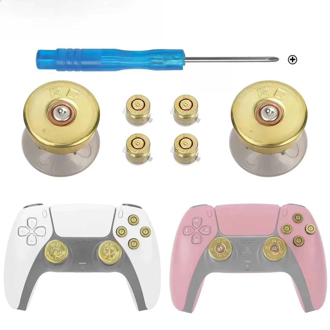 CoolerAge-Jeu de boutons pour manette PS5, en métal doré