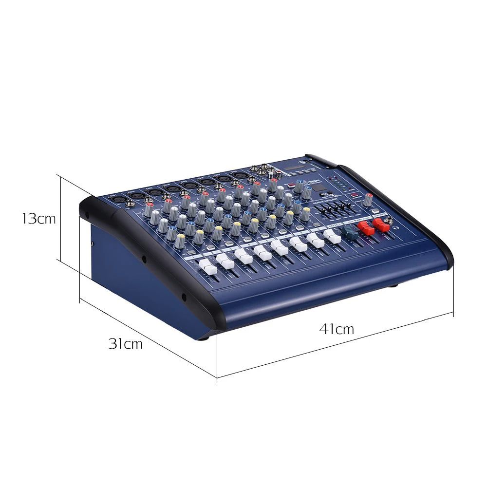 Frete grátis Consola de Mistura de Áudio Digital, 250W x 2, 8 Canais, 48V Phantom Power, Bluetooth, USB mesa de som digital amplificador de som