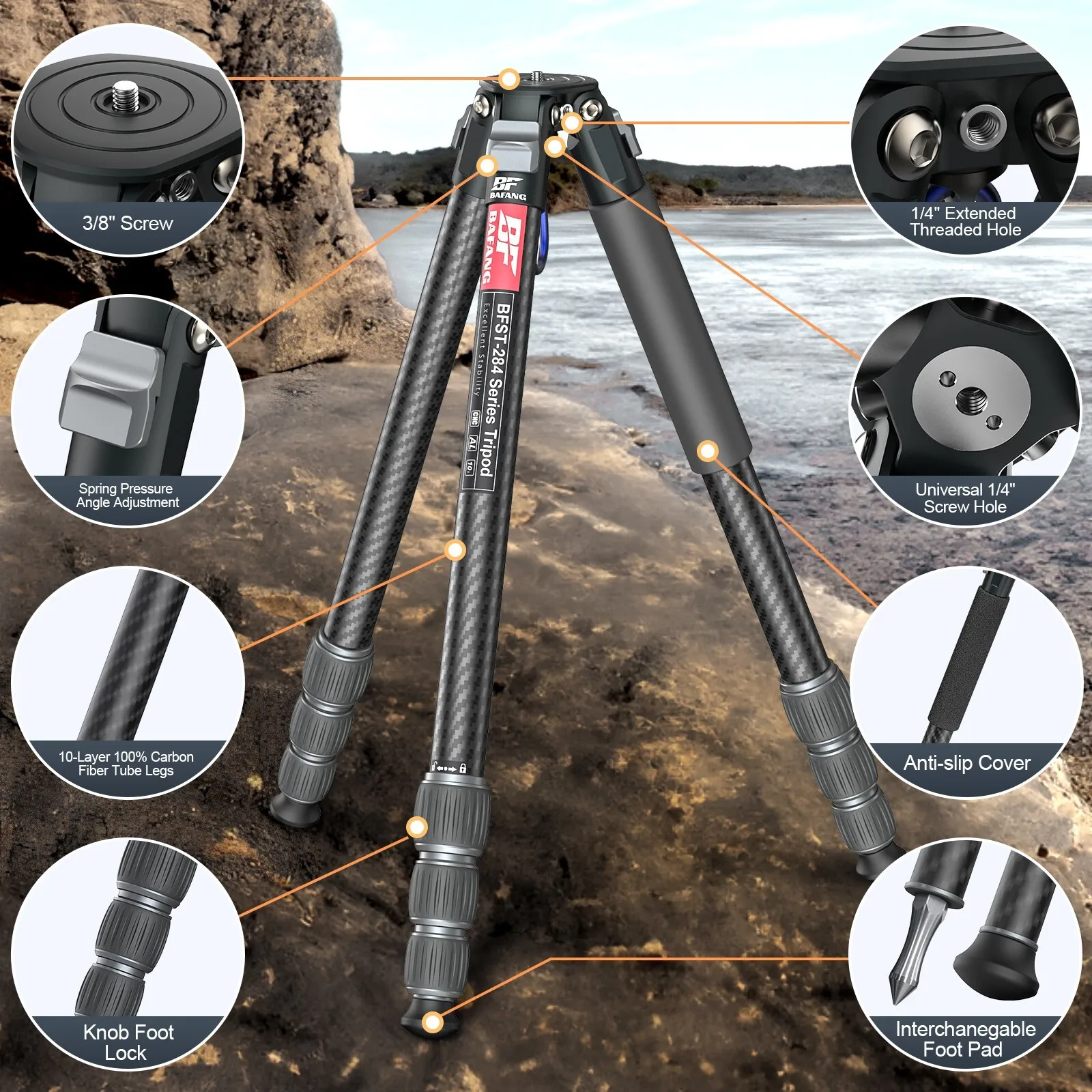 BAFANG 55 Inch Carbon Fiber Tripod, Lightweight Travel Tripod for DSLR Camera, 4-Section Height Adjust with Carry Bag