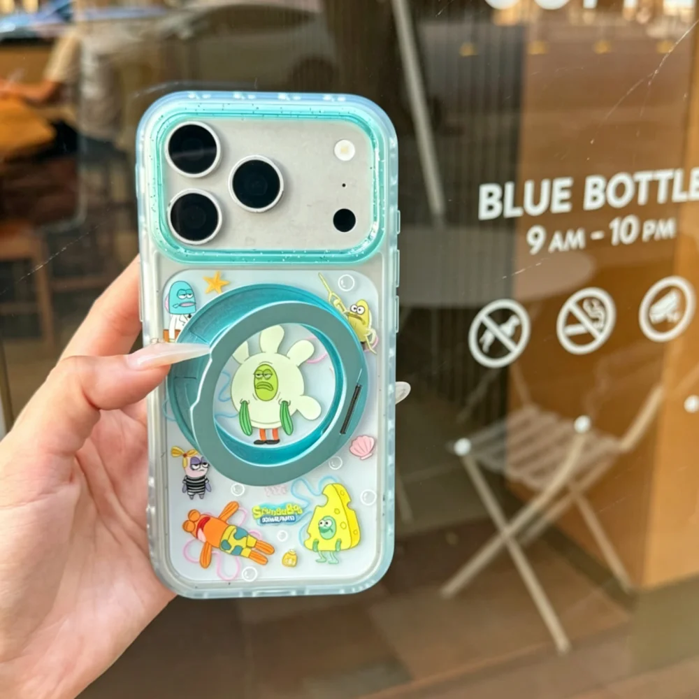 Kawaii Fun Cartoon Fish Magnetic Phone Case For iPhone 14 15 16 17 Pro Max 17 16Pro Cover With Magsafe Stand Cute Anti-Fall Case