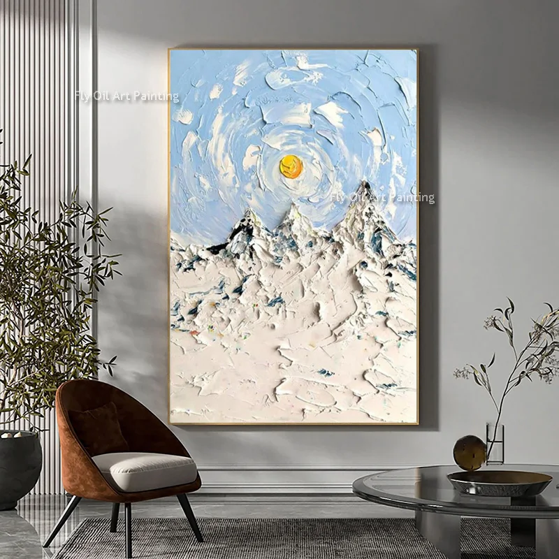 Imagem -05 - Pintado à Mão Ski Sport Pintura a Óleo sobre Tela Winter Canvas Wall Art Presente Personalizado Esquiador na Montanha Nevada Home Art