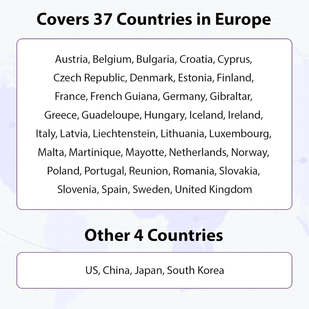 EIOTCLUB -3 Go 30 jours, Europe/États-Unis/Chine/Japon/Corée du Sud, couverture epiCard Europe préMunicipaldans plus de 40 pays, 5G/4G persévérance, données uniquement