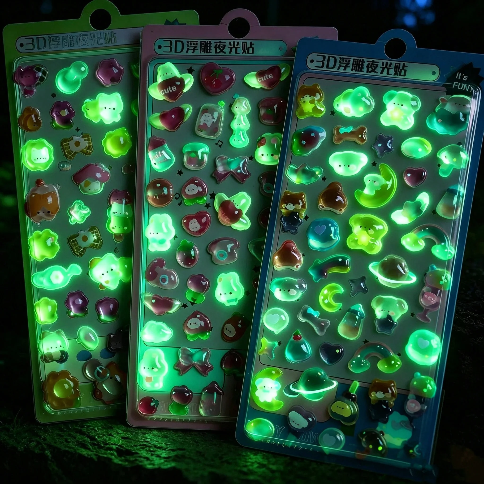 New Glow-In-The-Dark 3D Solid Crystal Stickers, Cute Cartoon Animal Jelly Stickers For Kids DIY Decoration