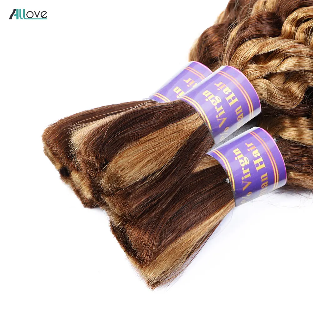 Highlight Bulk Human Hair For Braiding 4 27 Ombre Blonde Deep Wave Bundles Extensions For Boho Braids No Weft Bundles For Women