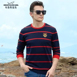 2023 Autumn New Men's Long Sleeve Round  T Shirt  Men Striped T Shirt  Bruce&Shark Fashion Casual Loose Big Size 4XL Men's Tees