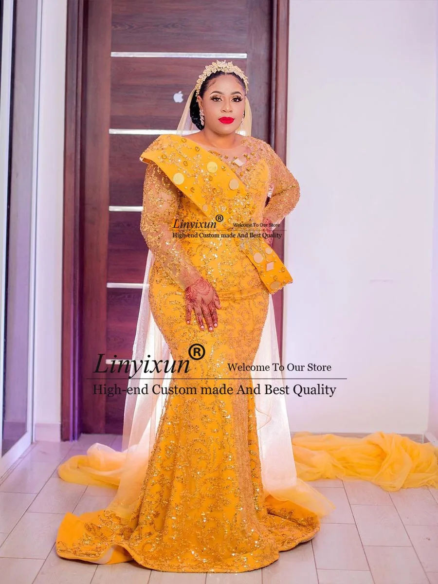 Luxury Mermaid Prom Dresses Beaded Crystals Arabic Aso Ebi Evening Formal Party Second Reception Birthday Engagement Gowns
