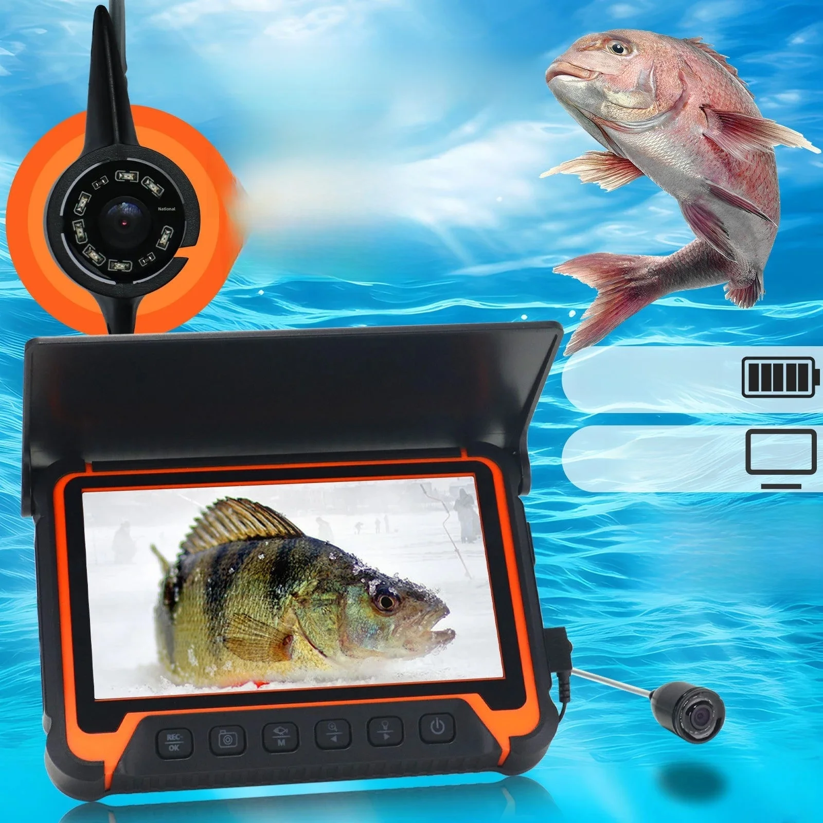 Ultraheldere 7-inch onderwaterviszoeker met groot scherm, temperatuur- en dieptedetectiemonitor, viscamera voor video-opslag - afbeelding 2