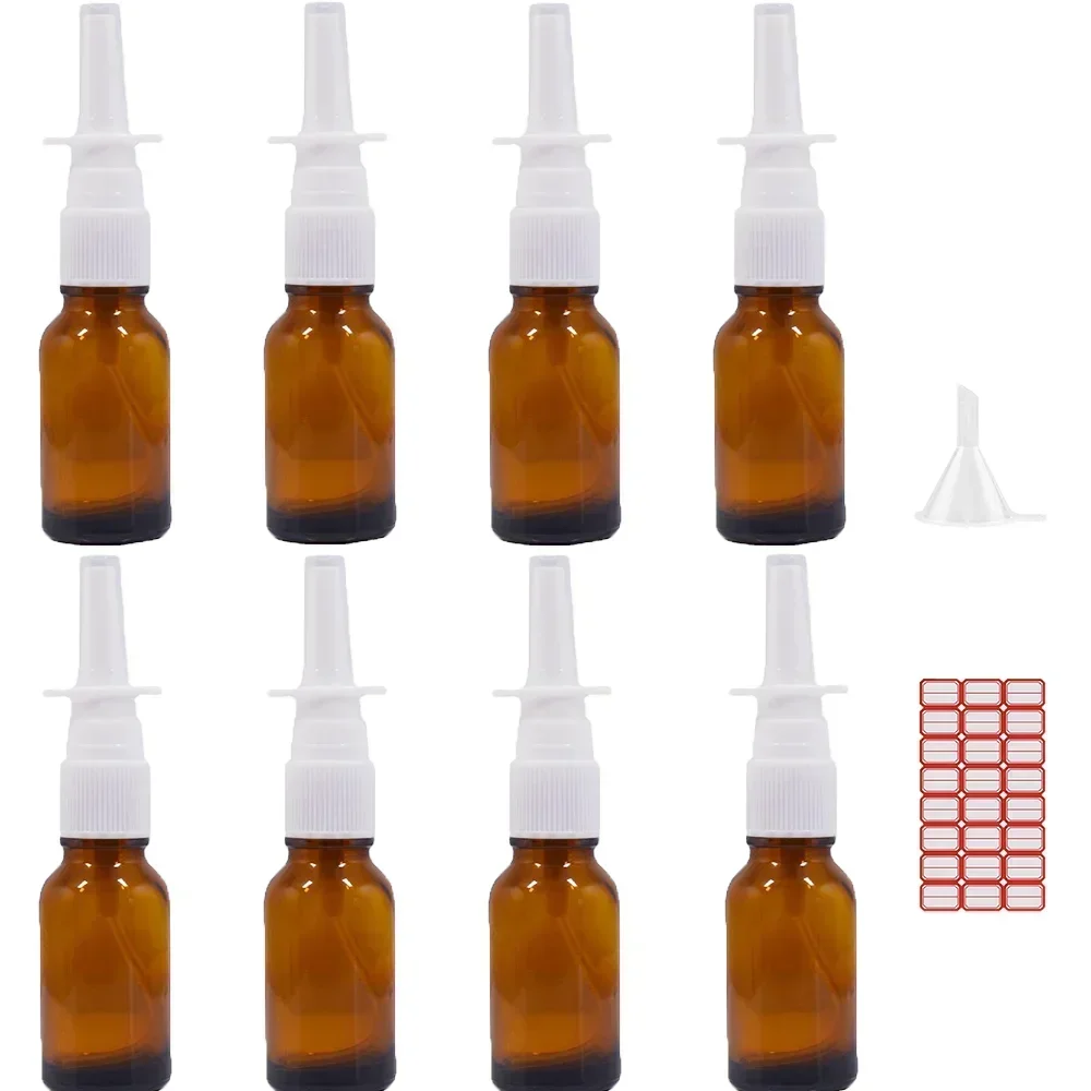 Bouteille de pulvérisation nasale ambre de 5ml à 100ml, 1 pièce, pulvérisateur de brume de nez en verre, tête de pulvérisation à pression, bouteilles vides, atomiseur en verre rechargeable
