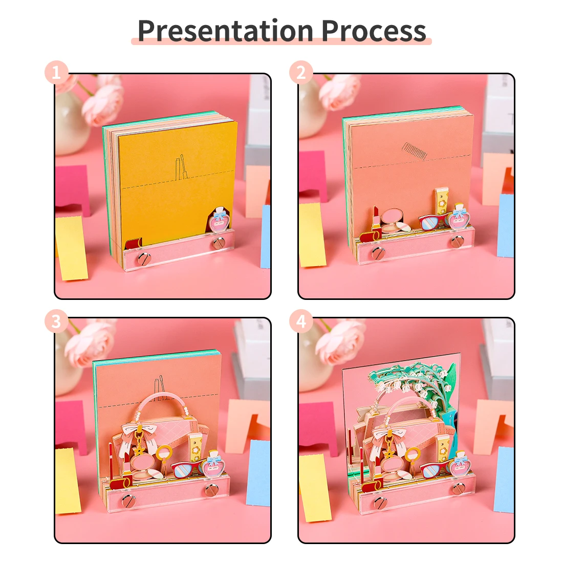 Omoshiori Block 3D Notepad Makeup Bag 3D Paper Model 3D Memo Pad Cute Note Paper 3D Note Block Office Desktop Decor Gift To Girl