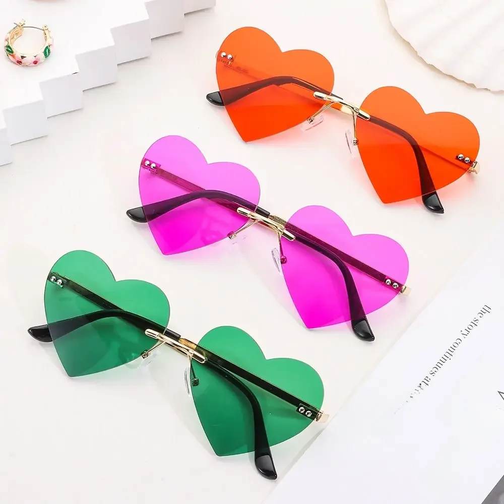 AliExpress Rimless Heart Sunglasses Woman Vintage Metal Frame Clear Lens Colorful Hippie Sun Glasses Female Red Pink Shades Sunglasses