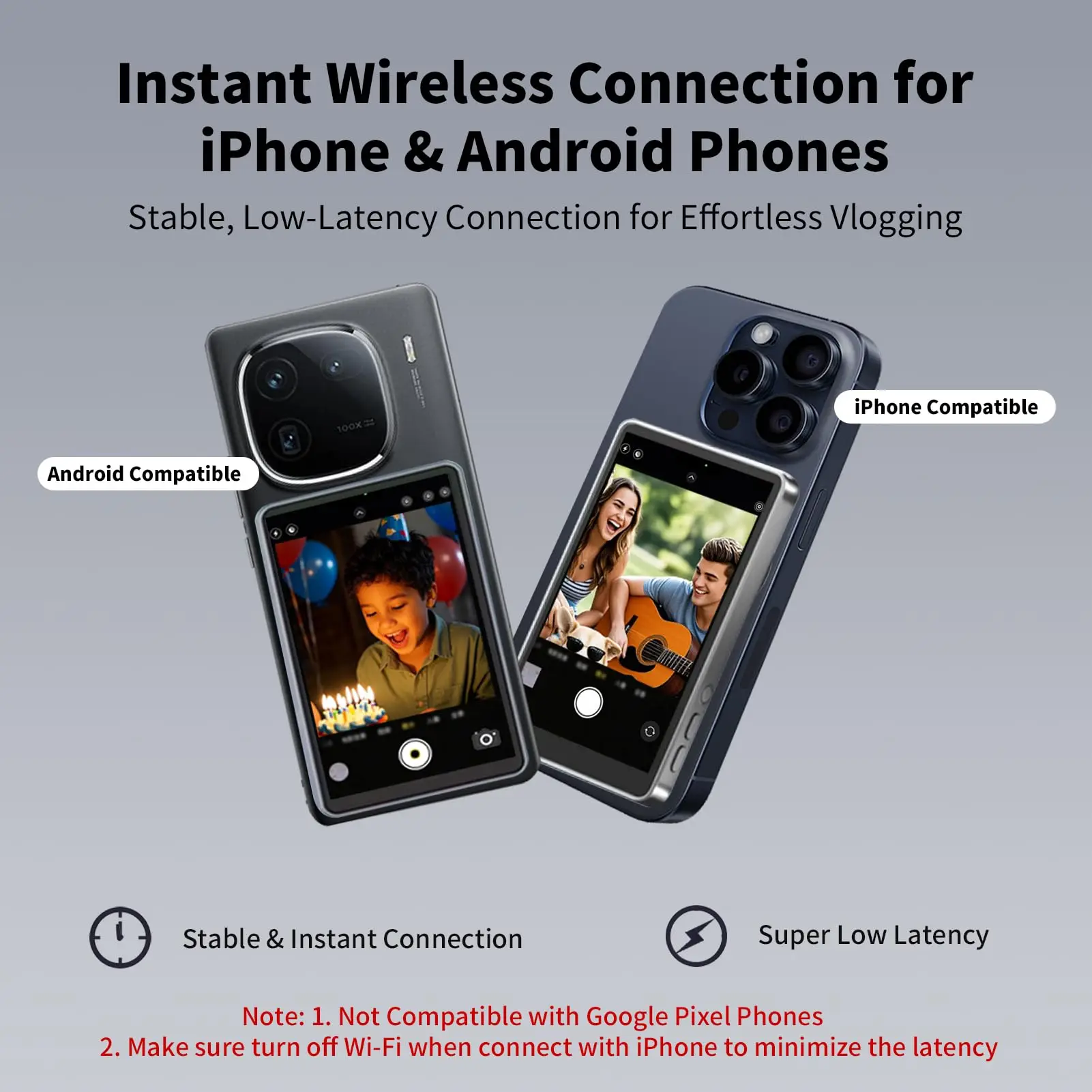 โทรศัพท์ Vlog Selfie Monitor หน้าจอกล้องด้านหลังแบบพกพาพร้อมการเชื่อมต่อแม่เหล็กและรีโมทคอนโทรลสําหรับ Selfie Vlog Live